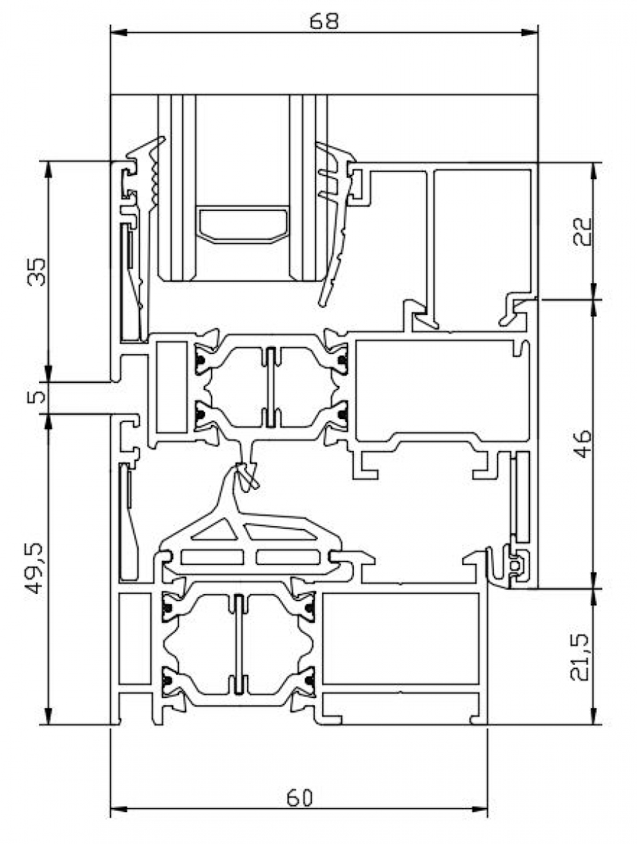 Taglio termico inalluminio 68 THR Ekos infissi battente, monoblocco, bilico